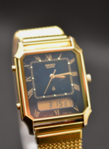 Seiko Ana Digi Art Deco Style Rare Black Dial Gold Vintage Dress Watch Japan - £191.42 GBP