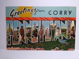 Greeting From Corry Large Letter Postcard Pennsylvania Linen Curt Teich ... - £10.70 GBP