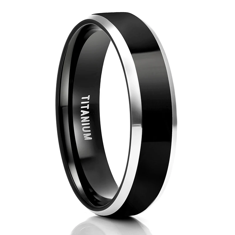 Men Ring Black Luxury Wedding Band Pure Titanium Polished for Women Lover Rings  - £18.05 GBP
