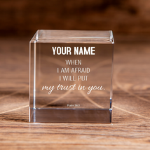 Psalm 56:3 Square Cut Crystal Cube Personalized I Will Put My Trust in You Chri - £37.34 GBP+