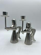 2  Banka Tin Angel Candle Holder Hammered Indonesia Vintage 6.5 in + 7 i... - $1.95