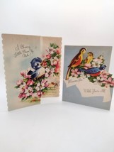 Mid Century Birds Get Well Greeting Cards Tri Fold Used Flowers Spring USA Vtg - £6.09 GBP