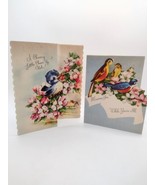 Mid Century Birds Get Well Greeting Cards Tri Fold Used Flowers Spring U... - £5.96 GBP