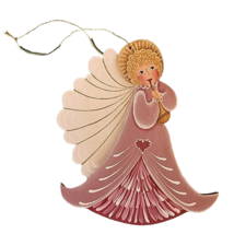 Hand Painted Pink Angel Ornament by ckp Christmas Decor Trumpet Vtg 1987 - $18.69