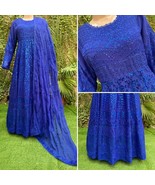 Pakistani Royal Blue Long Maxi Style Embroidered Sequins Chiffon Dress,L - $163.35