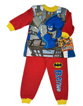 Batman Pajamas Boys 2 Red Long Sleeve Cotton DC Super Friends 3 Piece Set w/Cape - £12.82 GBP