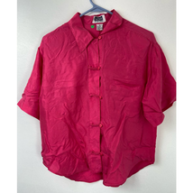 Express Details Satin Silk Shirt Womens S Button Front Short Sleeve Collar Pink - £10.79 GBP