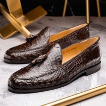 Bianchi Genuine Caiman Crocodile Tassel Loafers Brown image 8