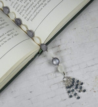 Shell Beaded Thong Bookmark Crystal Seed Bead Handmade White Blue New - £12.18 GBP