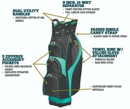 Majek Premium Ladies Black Teal Golf Bag 9.5 inch 14-way Top with Putter Sleeve - £151.83 GBP