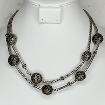 Chico&#39;s Silver Tone Double Strand Chunky Beaded Necklace - £13.29 GBP