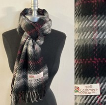 100% Cashmere Scarf Wrap Made In England Plaid Black/Gray/Berry #2Two For Gift - £15.75 GBP