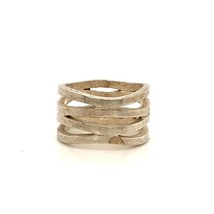 Vintage Sterling Silver Signed Tezer Modern Contemporary Cage Band Ring sz 7 1/2 - £43.02 GBP