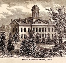 Hiram College In Ohio 1881 President Garfield Wood Engraving Victorian D... - $39.99