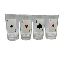 Aces Poker Playing Card Highball Glasses Set of 4 MCM Vintage Barware - £13.94 GBP
