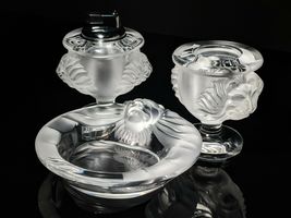 Lalique Crystal "Tete De Lion" Ashtray Trio image 3
