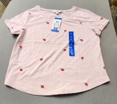 Vintage America Women&#39;s Strawberries Embroidered Tee Pink Size L  - £18.56 GBP