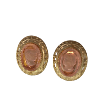 Vintage Cameo Intaglio Clip Earrings Reverse Etched Pink Glass Steampunk - £14.07 GBP