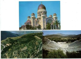3 Postcards Greece Patras St Andrew&#39;s Church Delphi Epidaurus Theater Unposted - £3.93 GBP