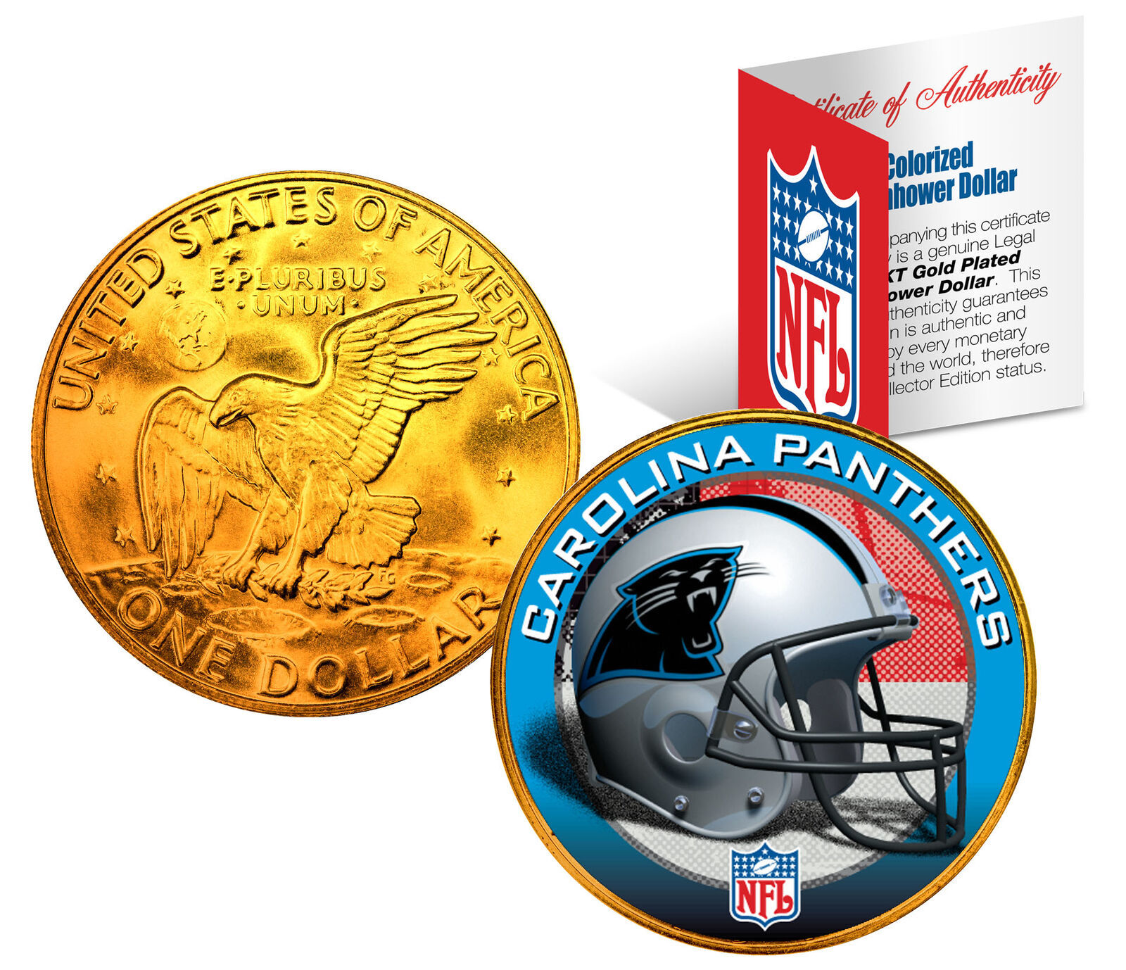CAROLINA PANTHERS NFL 24K Gold Plated IKE Dollar US Coin * OFFICIALLY LI... - $12.16