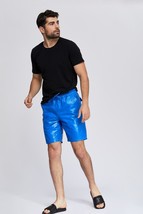 Genuine Boxer  100% Leather Lambskin Men Stylish Blue Shorts Biker Gym U... - $92.25+