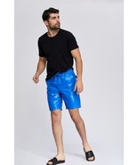 Genuine Boxer  100% Leather Lambskin Men Stylish Blue Shorts Biker Gym U... - $129.16 CAD+
