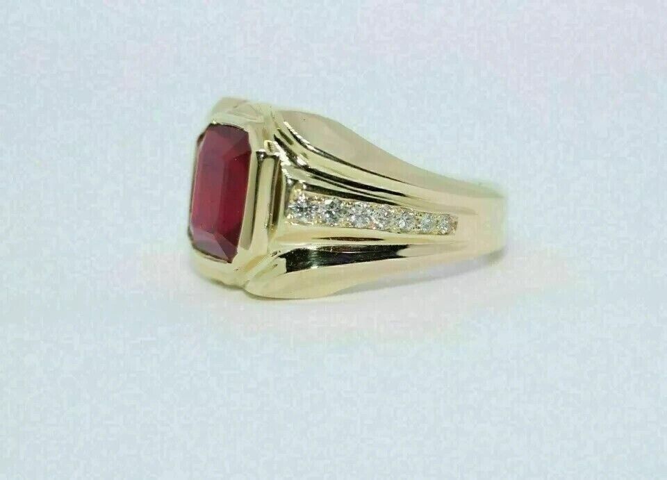 2.50Ct Emerald Cut Lab Created Ruby Men's Wedding Ring 14k Yellow Gold Plated Item image 4