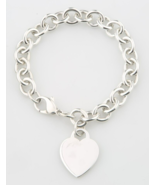 Tiffany &amp; Co. Sterling Silver Blank Heart Tag Charm Bracelet 7.75&quot; - €425,25 EUR