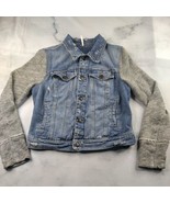 Free People Denim &amp; Knit Jean Jacket Distress Button Up Size Small - £24.54 GBP