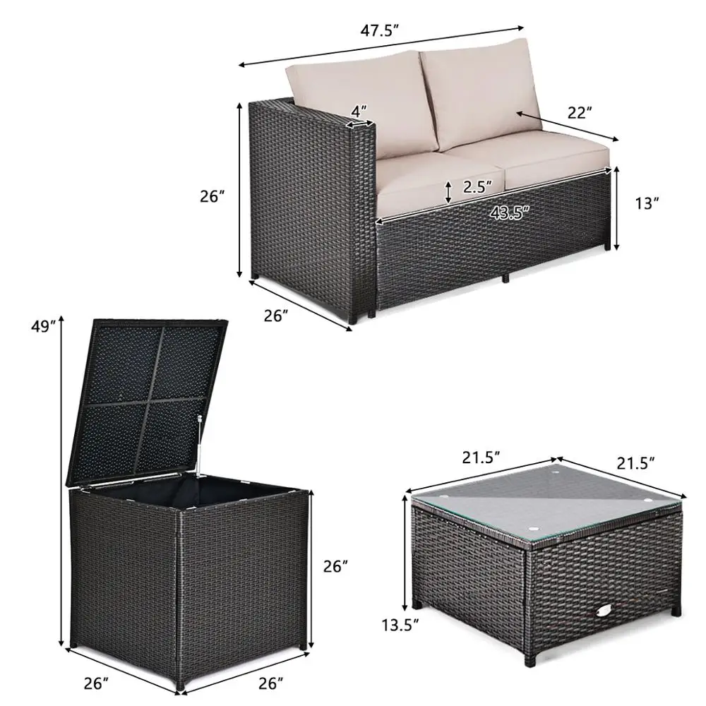 House Home 8PCS Outdoor Patio Rattan Furniture Set Cushioned Loveseat Storage Ta - £31.32 GBP