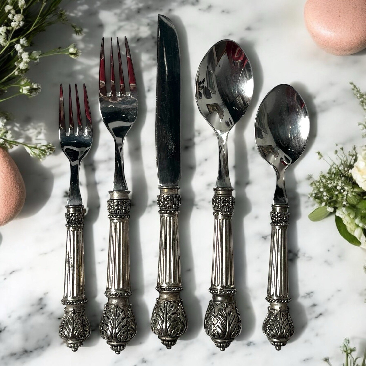Godinger Neiman Marcus Plume Pattern Flatware Silverplate 5 Piece Place ... - $93.50