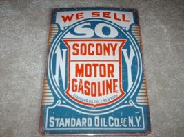 New &quot;Socony Motor Gasoline Standard Oil Co. Of N.Y.&quot; Tin Metal Sign - £19.65 GBP