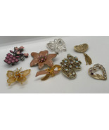 Vintage lot of 1980s pins brooches rhinestones flowers butterfly - £14.69 GBP