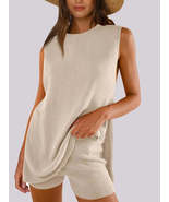 Side Slit Round Neck Tank and Ribbed Shorts Sweater Set - $70.15 CAD