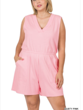 Zenana  3X Cotton Sleeveless V Neck Romper with Pockets Dusty pink - £13.95 GBP