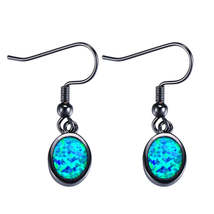 Blue Opal &amp; Rhodium-Plated Oval Drop Earrings - £13.56 GBP