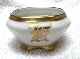 Vintage Limoge France Gold Letter Monogram Accents Footed Open Salt Cell... - $12.38