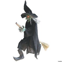 Witch Prop Hanging Animated Broom Green Face Halloween Haunted House SS82434 - £43.95 GBP