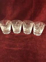 VINTAGE ETCHED CLEAR CRYSTAL ROCKS GLASSES LOT 4 WHEAT FLOWER 3.5 INCH - $36.17
