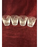 VINTAGE ETCHED CLEAR CRYSTAL ROCKS GLASSES LOT 4 WHEAT FLOWER 3.5 INCH - £28.38 GBP