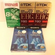 5 VHS lot TDK Sony Maxell T-120 T-160 Blank VCR Premium Tapes Sealed NEW - $19.78