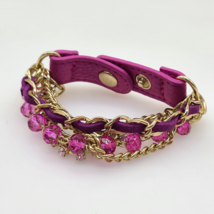 Hot Pink Bracelets 5 Strand Metal &amp; Leather Band Snap Closure Cuff 7.5 - £10.74 GBP