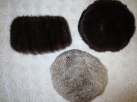 3 Vintage Ladies Brown Pillbox &amp; Gray &amp; Black Tam-Style Fur Hats - £35.97 GBP