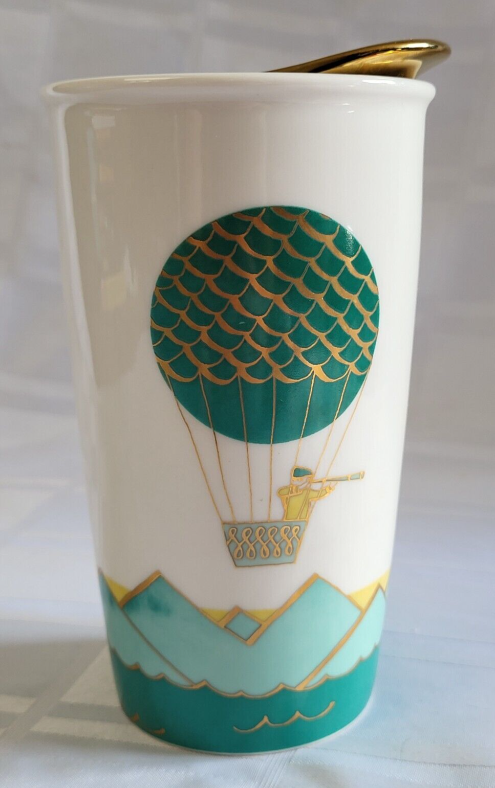Primary image for 2014 STARBUCKS TRAVEL COFFEE TEA CUP MUG LIDDED HOT AIR BALLOON DISCONTINUED