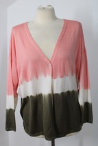 Hemisphere L Pink Green Ombre Stripe Dyed Silk Wool Lightweight Cardigan Sweater - £37.96 GBP