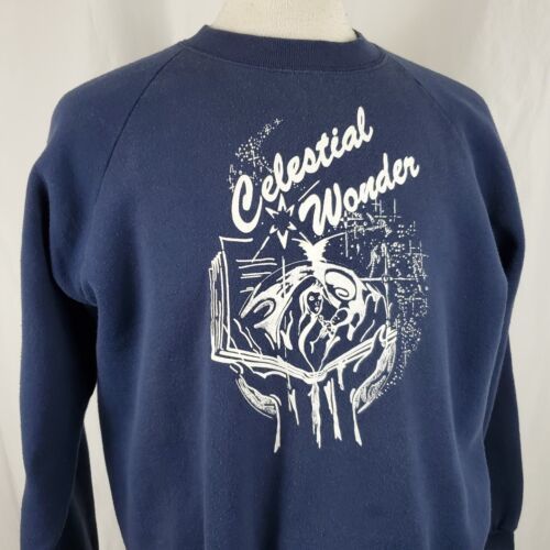Primary image for Vintage Celestial Wonder Sweatshirt XL Blue Crew Neck 50/50 Christmas Holiday