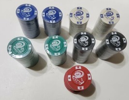 Vintage Clay Roulette Wheel 4 Aces Denominational 180 Poker Chips Playing Cards - £63.26 GBP