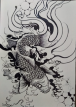 Original Koi Fish Art, Medium Size, Local Artist, Black Ink Marker Painting - £67.02 GBP