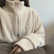 Y2k Women Embroidery Zip Up Hoodie Fleece Jacket Thick Warm Winter Plush Zipper  - £67.66 GBP