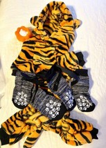 Pet Outfit Bengal Tiger One Piece With Hood Non Slip Socks Size S/M 20 X 17 In - £19.98 GBP